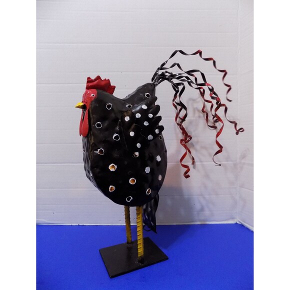Vintage Blue Sky 2002 Metal Rustic Rooster Chicken Tea Candle Sculpture Country - Picture 8 of 9